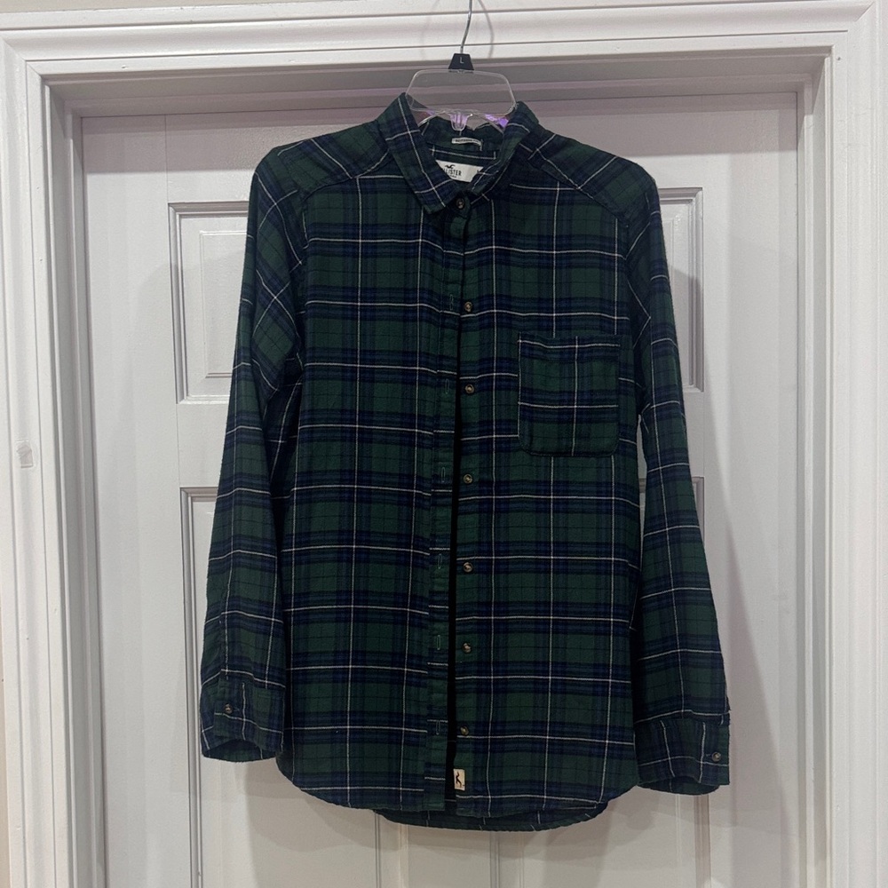 Hollister Green Plaid Button Up Flannel Shirt 2010s